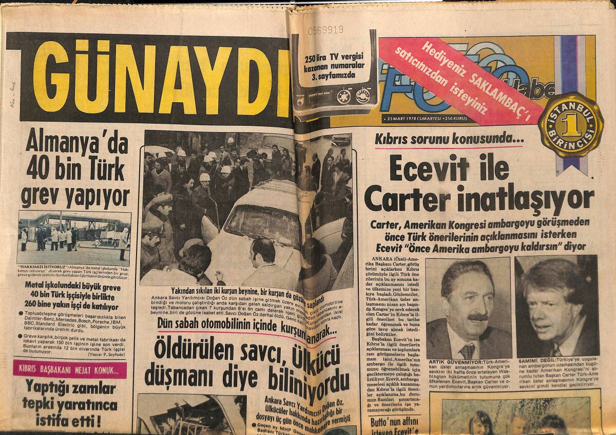 Günaydın Gazetesi 25 Mart 1978 - Ecevit İle Carter İnatlaşıyor - Zeki Müren'i Eski Bandından İzleyeceğiz GZ152146 - 1