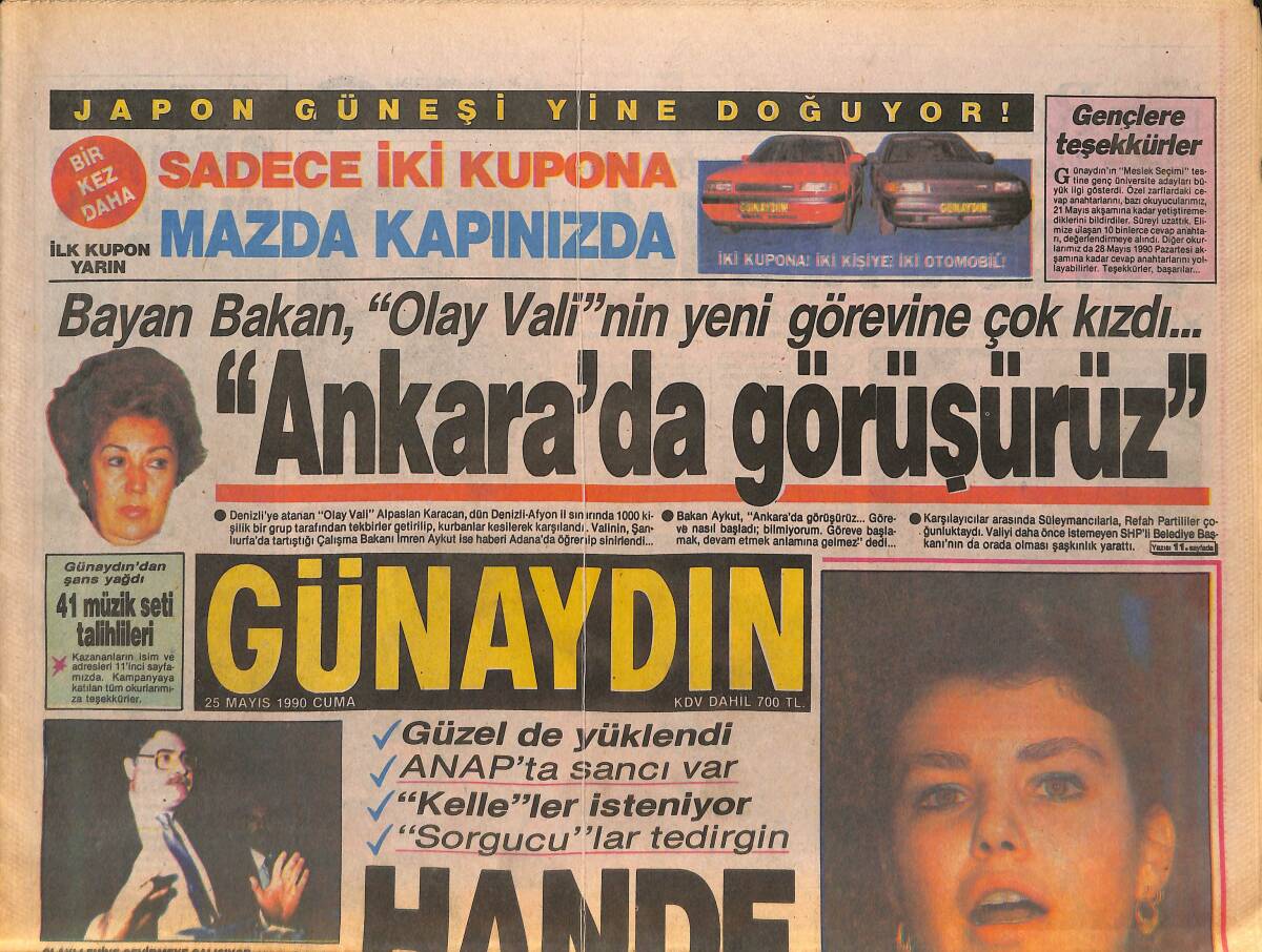 Günaydın Gazetesi 25 Mayıs 1990 - Su Krizine Arap Ambargosu - Gişe Rekorları Kıran Filmde 