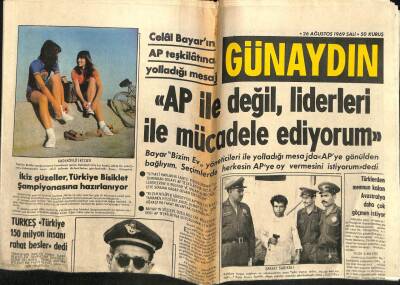 Günaydın Gazetesi 26 Ağustos 1969 - Celal Bayarın AP Teşkilatına Yolladığı Mesaj GZ58156 - 1