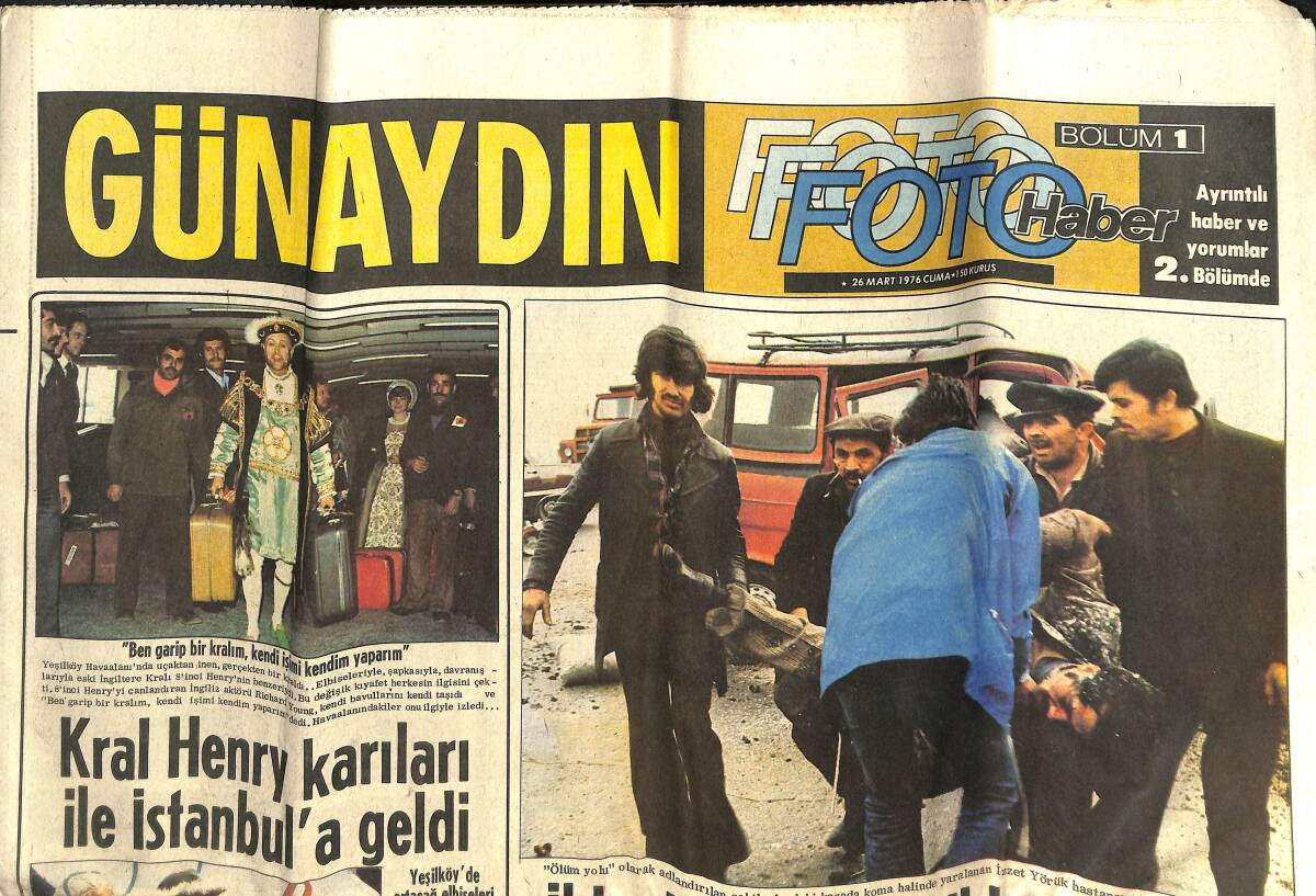 Günaydın Gazetesi 26 Mart 1976 - Kral Henry, Karıları İle İstanbul'a Geldi - Cemal Kamacı Unvan Maçını İstanbul'da Yapacak GZ142314 - 1