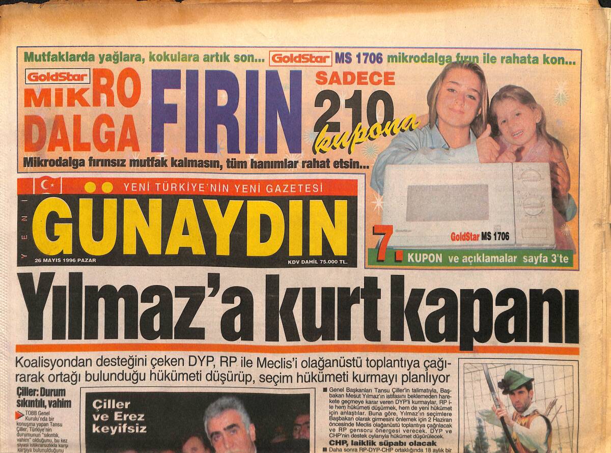 Günaydın Gazetesi 26 Mayıs 1996 - Nurdan Torun Büyüledi - Fenerbahçe 3 Parça GZ147572 - 1