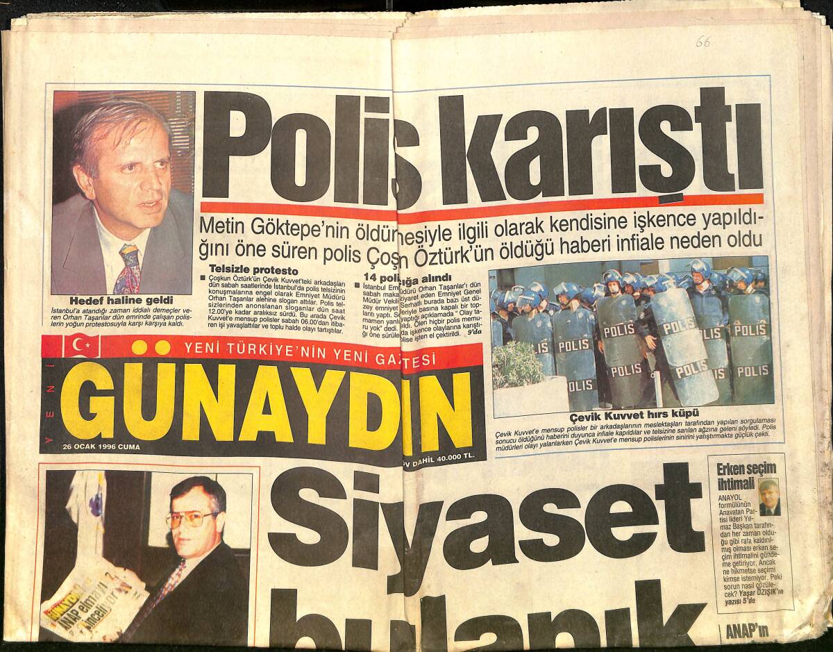 Günaydın Gazetesi 26 Ocak 1996 - İbo'nun Konukları: Demet Akbağ, Yılmaz Erdoğan Ve Candan Erçetin - Fatma Girik Fena Terledi GZ2060 - 1