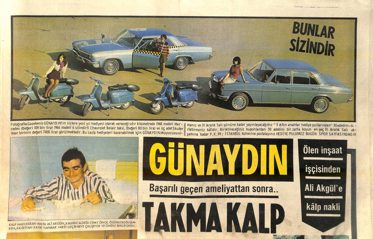 Günaydın Gazetesi 27 Kasım 1968 - Takma Kalp Tıkır Tıkır Çalışıyor - Fenerbahçe Ajaks'ı Eler GZ156706 - 1