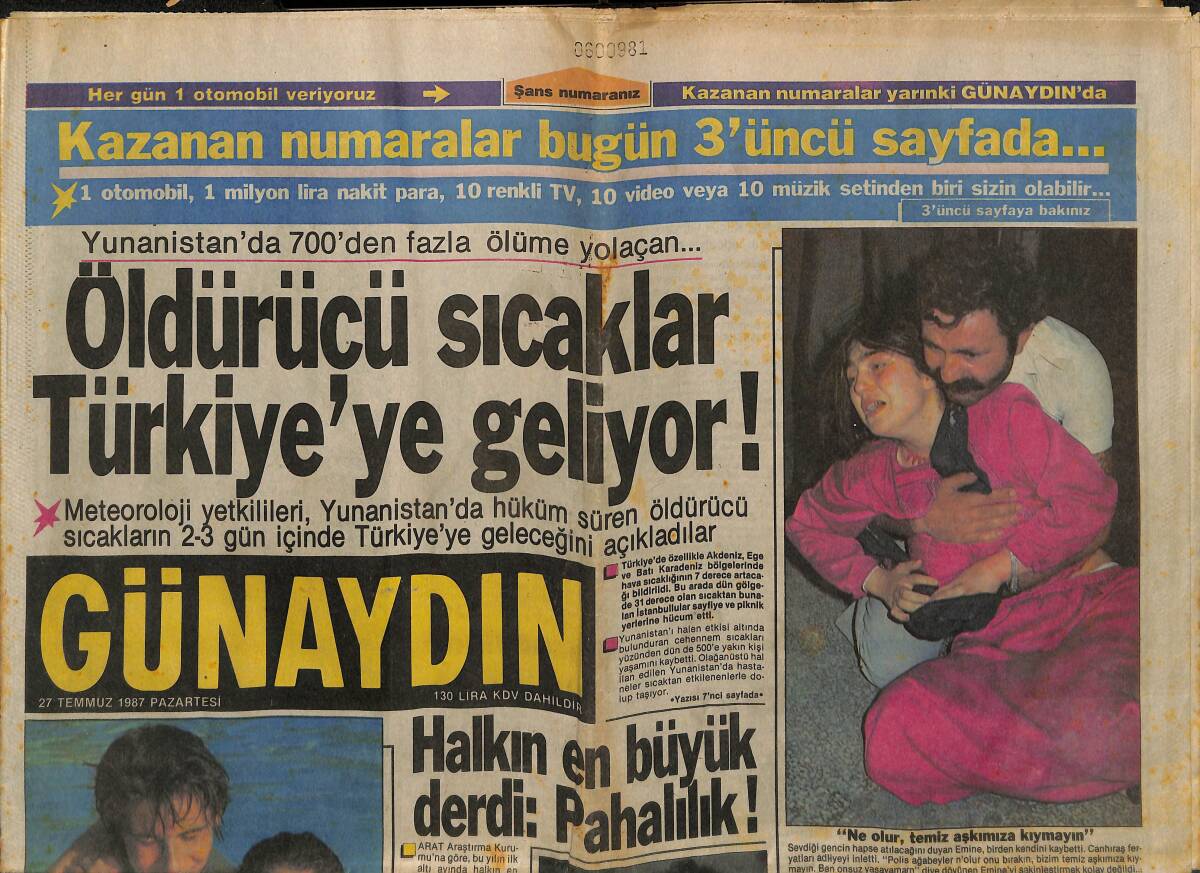 Günaydın Gazetesi 27 Temmuz 1987 - Özal, Cem Karaca İle Görüştü - Amerika Ticaret Bakanı Baldrige Attan Düşüp Öldü - Plajlarımızdan Manzaralar GZ152124 - 1