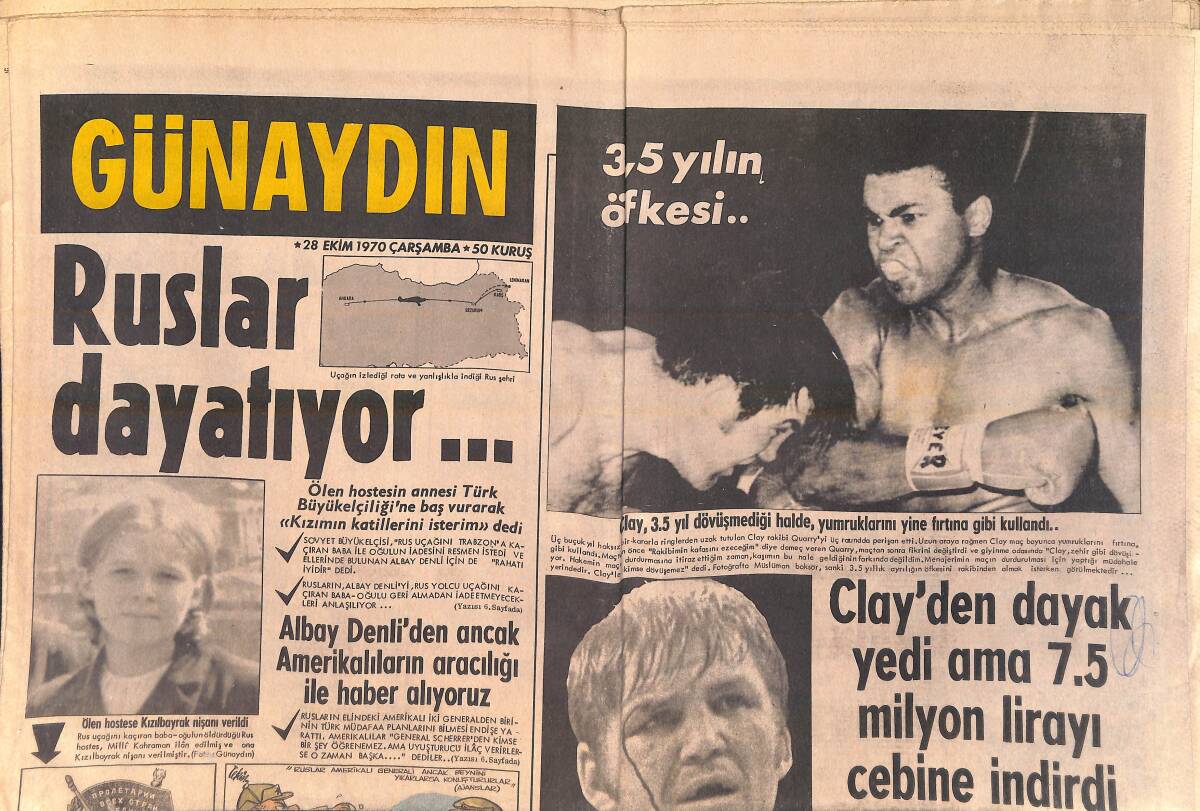 Günaydın Gazetesi 28 Ekim 1970 - Clay'den Dayak Yedi Ama 7.5 Milyon Lirayı Cebine İndirdi - Barış Manço Polislerin Coplarını İmzaladı GZ156847 - 1