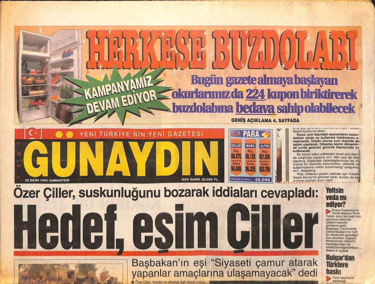 Günaydın Gazetesi 28 Ekim 1995 - Sharon Stone: Sıradan Bir Kadınım - Prenses Diana Sosyal Yardımı Seviyor GZ147780 - 1