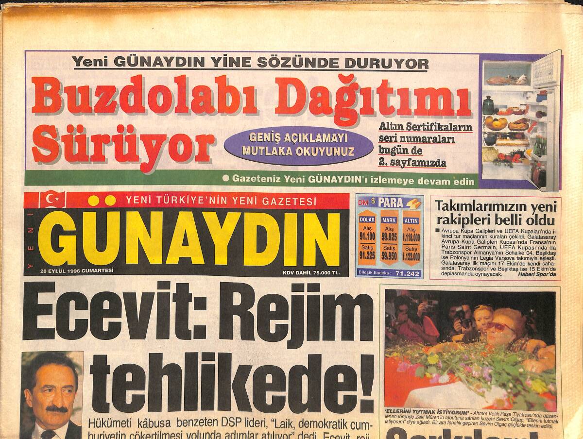 Günaydın Gazetesi 28 Eylül 1996 - Zeki Müren'in Kuzeni Tabutuna Sarılıp Ağladı - Zeki Müren Son Kez Sahnede GZ147781 - 1