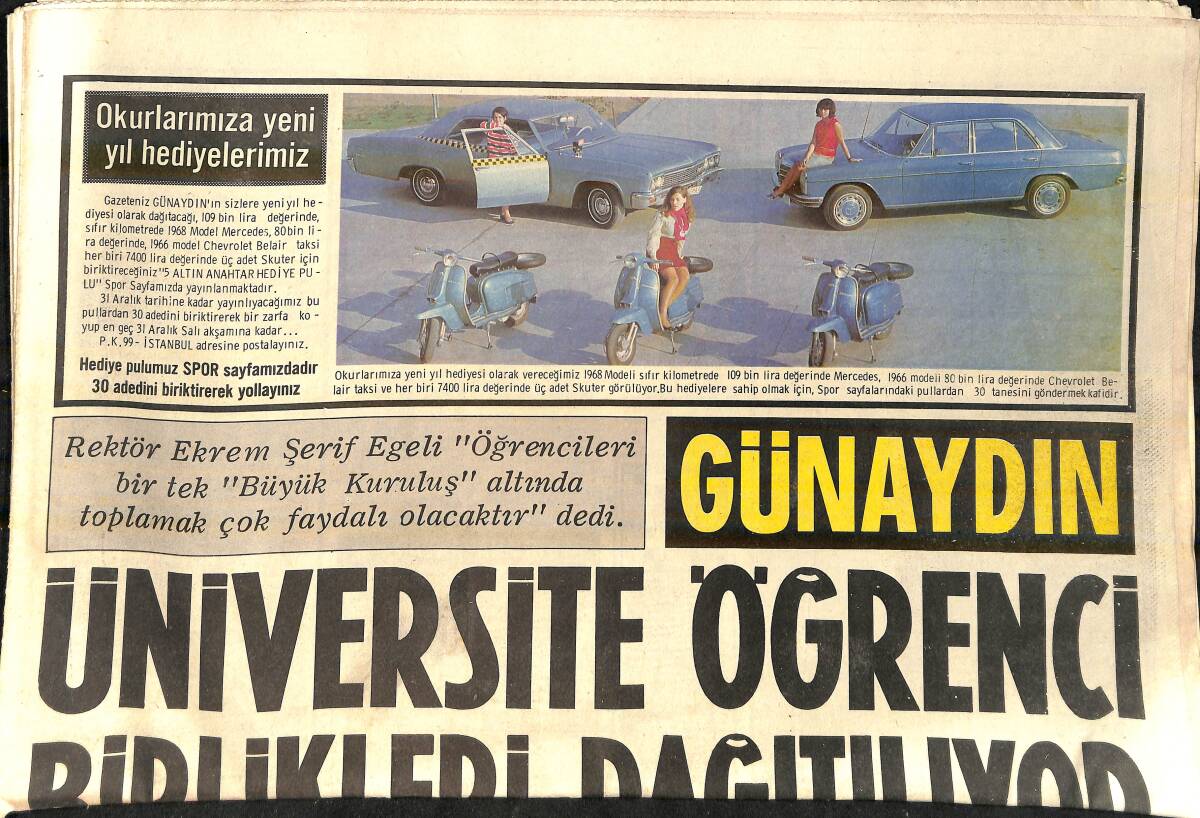 Günaydın Gazetesi 28 Kasım 1968 - Sabah Saat 6'da Uyanan Türkan Şoray'ın İlk İş Günü - Kapıkule Gümrüğünden Esrarengiz Yangın GZ156704 - 1