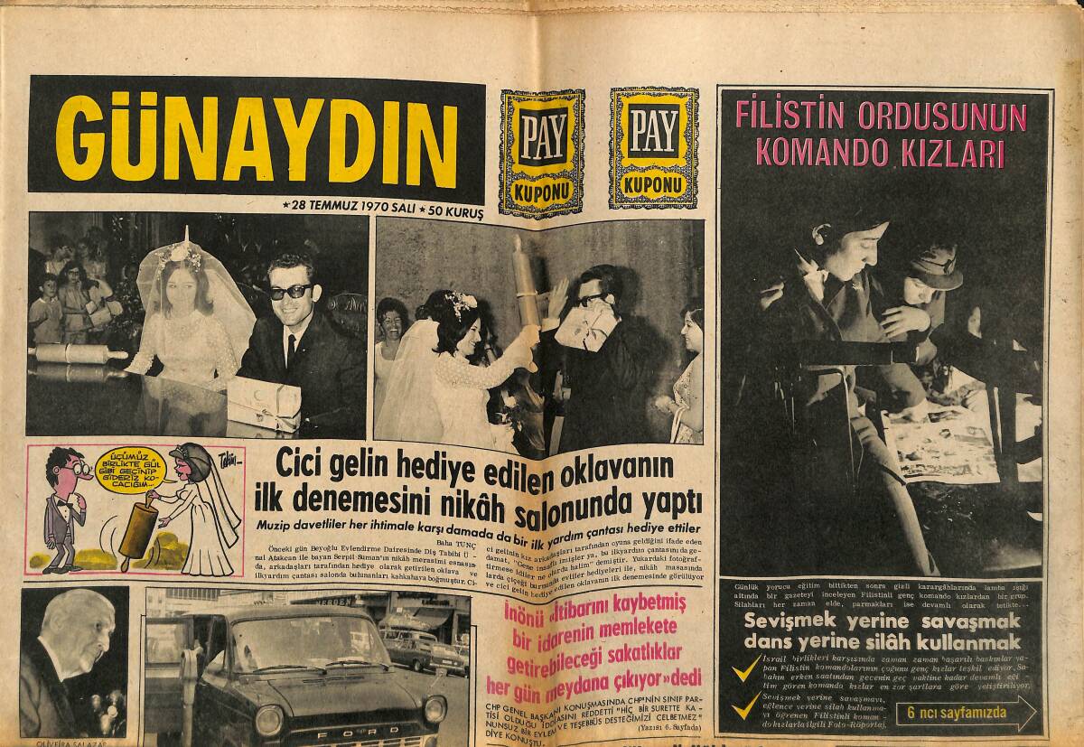 Günaydın Gazetesi 28 Temmuz 1970 - Dansöz Gamze Öz, Denizin Ortasında Göbek Attı - Filistin Ordusunun Komando Kızları GZ152077 - 1