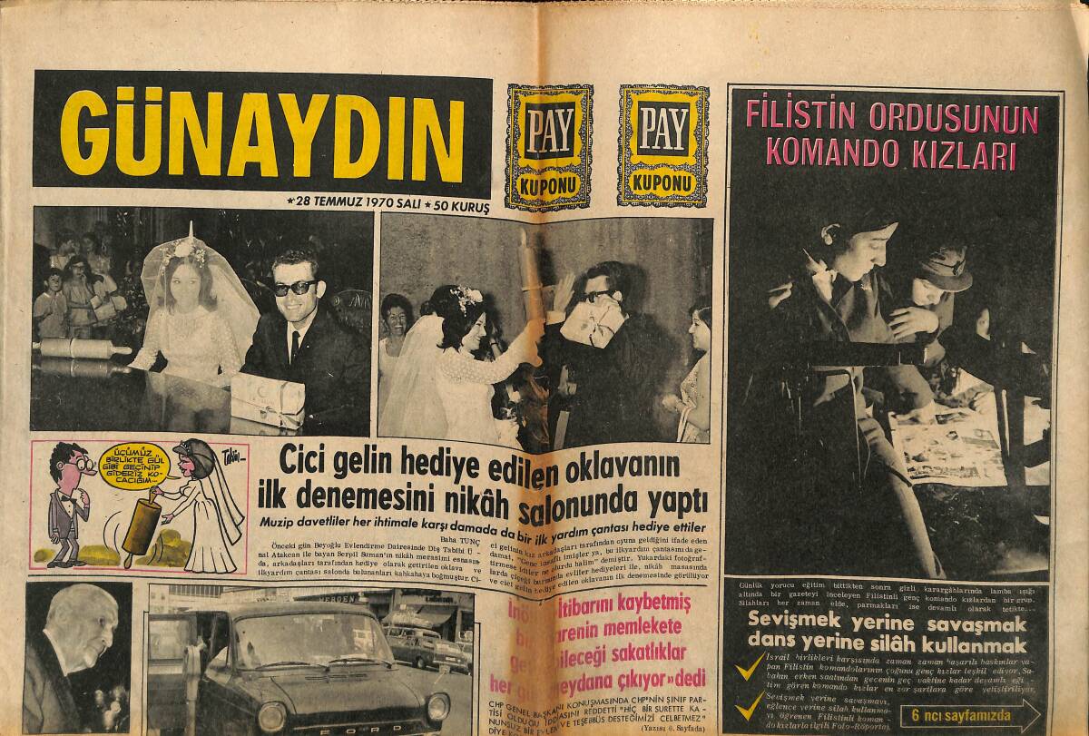 Günaydın Gazetesi 28 Temmuz 1970 - Dansöz Gamze Öz, Denizin Ortasında Göbek Attı - Filistin Ordusunun Komando Kızları GZ152078 - 1