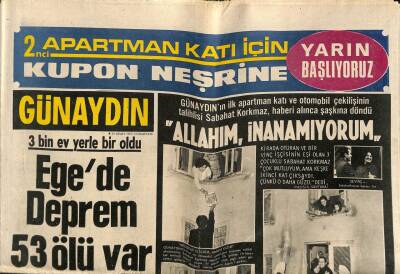Günaydın Gazetesi 29 Mart 1969 - Egede Deprem 53 Ölü Var GZ74227 - 1