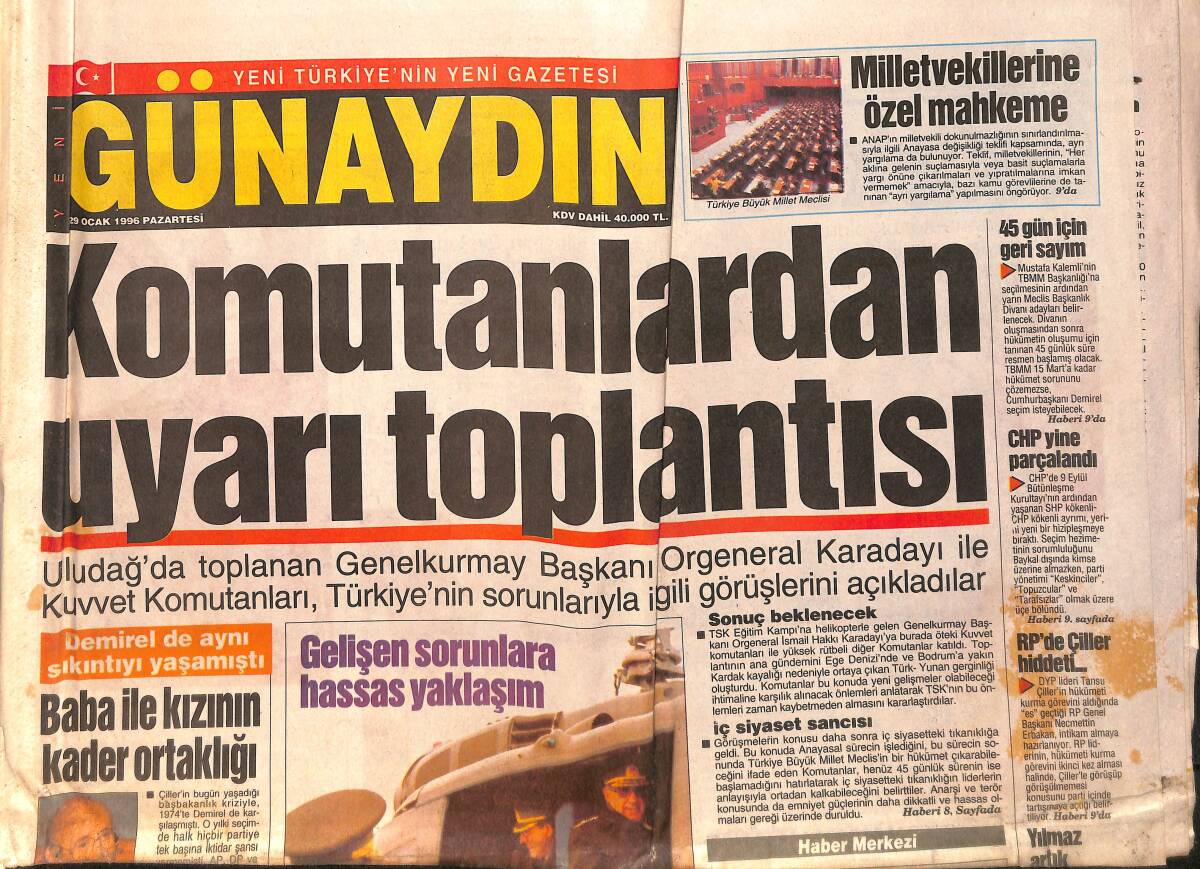 Günaydın Gazetesi 29 Ocak 1996 - İbrahim Tatlıses Dansöz Leyla Adalıya Çok Kızgın - Yıldız Tilbe Piyasaya Kaliteli Beste Gelmiyor GZ158303 - 1