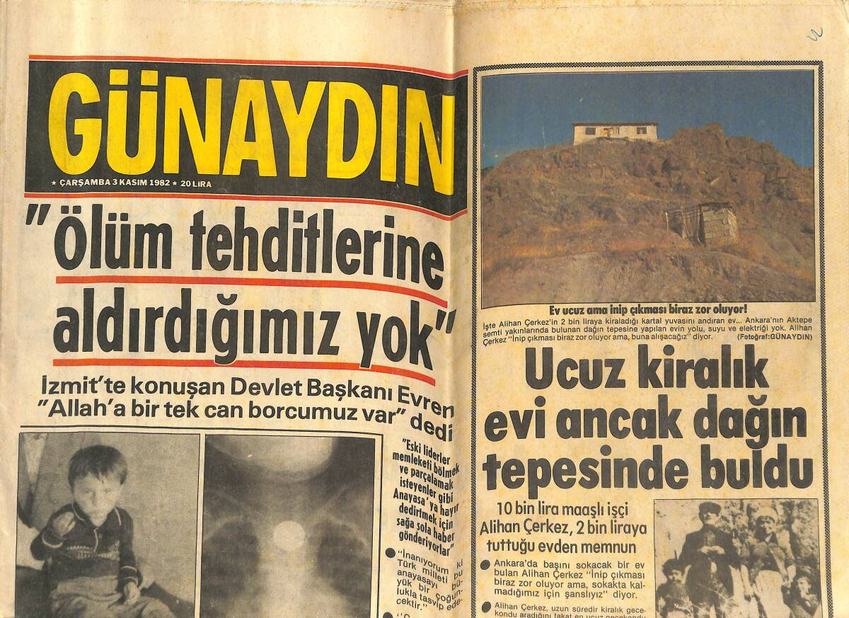 Günaydın Gazetesi 3 Kasım 1982 - Türkiye'de En Çok İstanbullular Ölüyor - Boğazında Beş Lirayla Yazıyor GZ142321 - 1