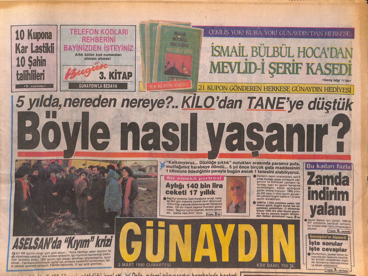 Günaydın Gazetesi 3 Mart 1990 - Bülent Ersoy , Rıdvan Dilmen'e Sataştı...Zarar : 20 Milyon - ASELSAN'da '' Kıyım '' Krizi GZ134687 - 1