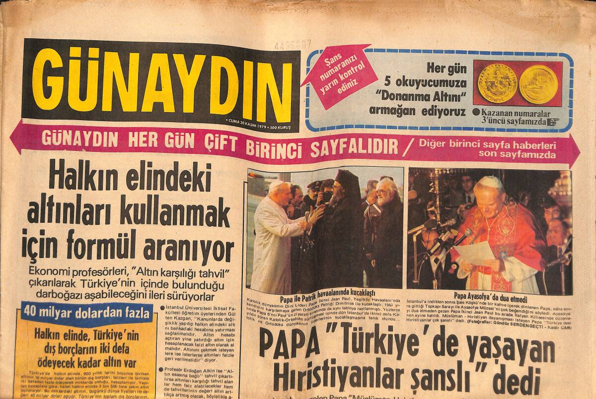 Günaydın Gazetesi 30 Kasım 1979 - Papa 