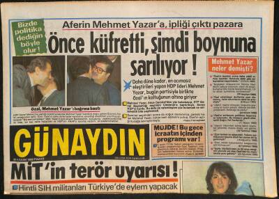 Günaydın Gazetesi 30 Kasım 1986 - Türkücü İbrahim Tatlıses , Çiğköfteyi Kendi Yapıyor - MİTin Terör Uyarısı GZ126666 - 1