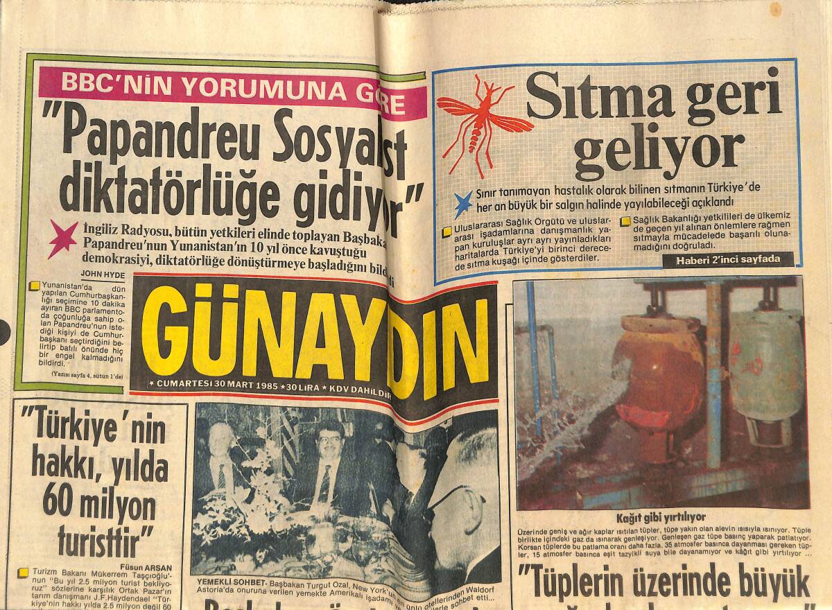Günaydın Gazetesi 30 Mart 1985 - Başbakan Özal, Aleyhinde Yazı Yazan Amerikan Gazetelerini Ziyaret Etti! - İlk Sınavın Büyüğü Galatasaray! GZ142472 - 1