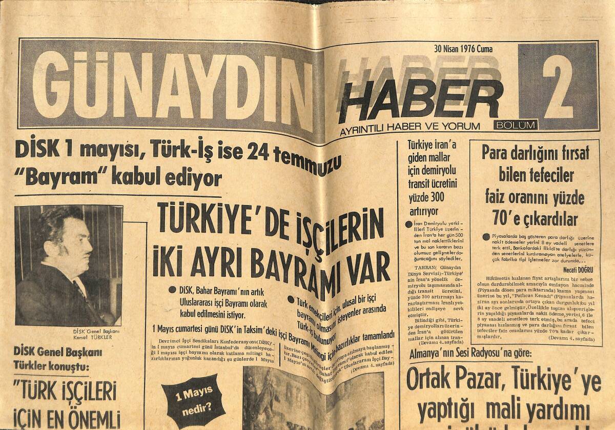 Günaydın Gazetesi 30 Nisan 1976 - Batı Trakya Türkleri Bir Gecede Camii İnşa Etti - DİSK Genel Başkanı Türkler Konuştu! GZ142186 - 1