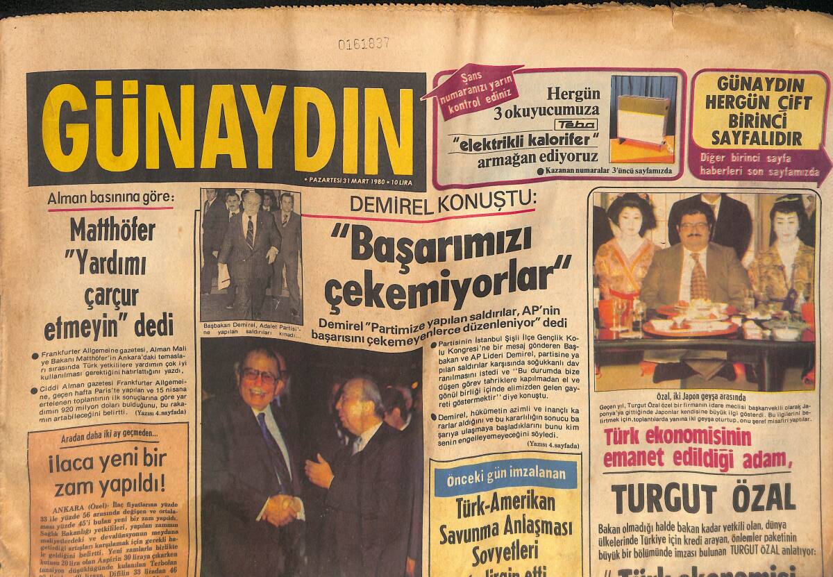 Günaydın Gazetesi 31 Mart 1980 - Adana'ya Felaket Bölgesine İlaç Ve Kan Gönderildi - Devrik Şah Mısır'ı da Karıştırdı GZ132701 - 1