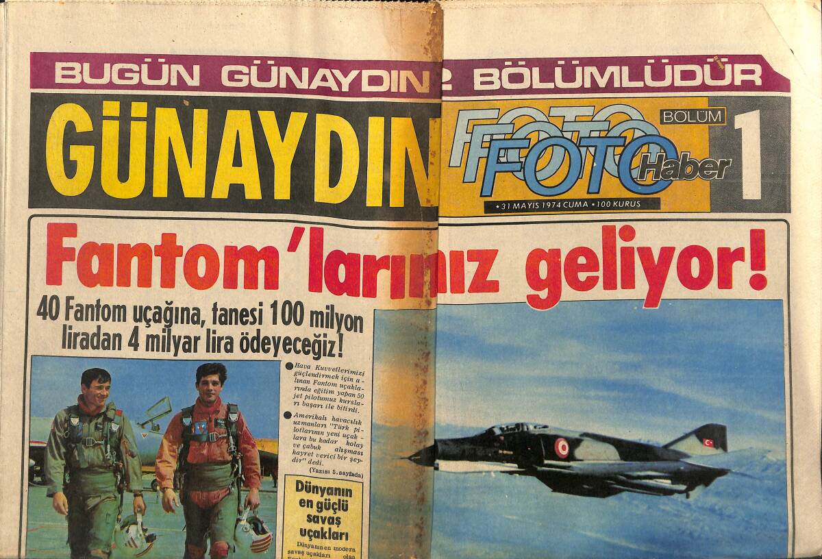 Günaydın Gazetesi 31 Mayıs 1974 - Seyyal Taner Rol İcabı Helikopterden Denize Atladı - Fantom'larımız Geliyor GZ152152 - 1