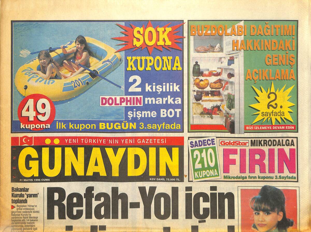 Günaydın Gazetesi 31 Mayıs 1996 - Barış Manço Coşturdu - Sezen Aksu Dalan'a Serenad - Canan Kayacı Hazırlıklara Başladı GZ147796 - 1