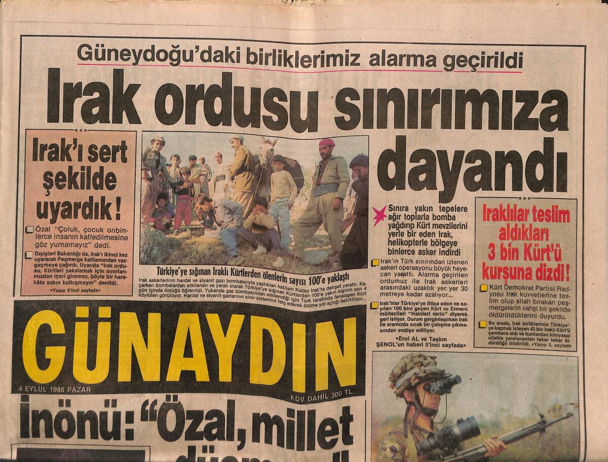 Günaydın Gazetesi 4 Eylül 1988 - Yunan Başbakanı Amerika Yolcusu - Irak Ordusu Sınırımıza Dayandı GZ149467 - 1
