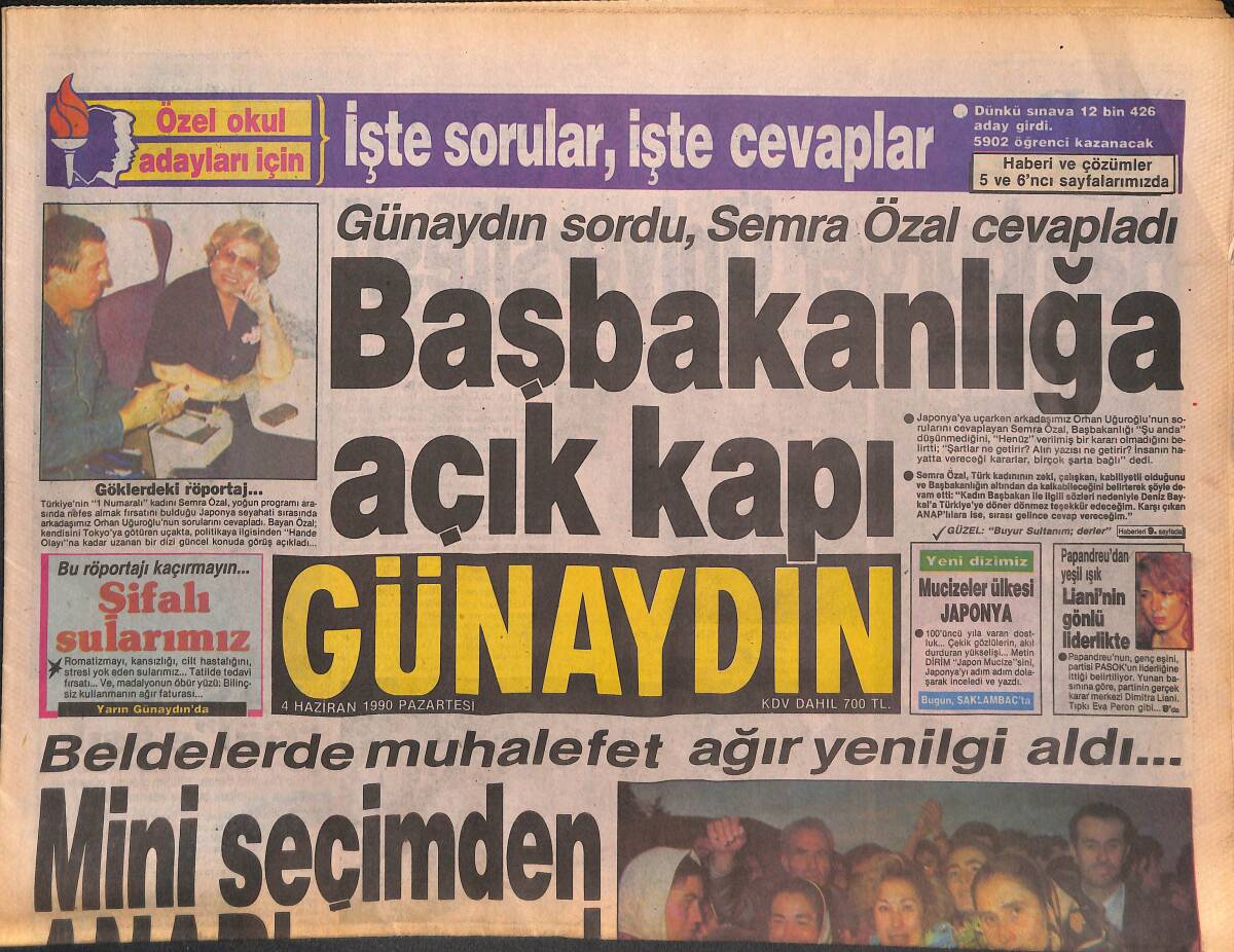 Günaydın Gazetesi 4 Haziran 1990 - Gorbaçov Nefes Aldı - Başbakanlığa Açık Kapı GZ133116 - 1