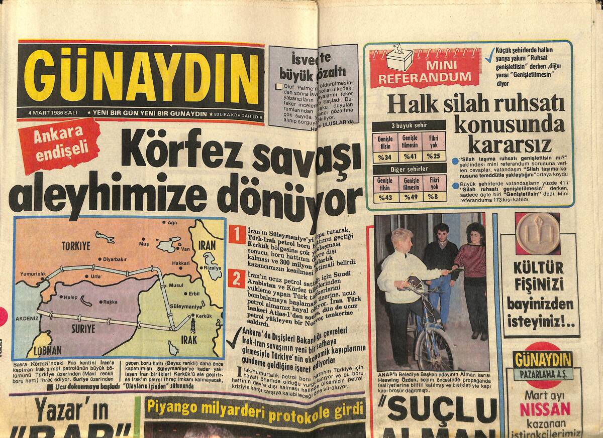 Günaydın Gazetesi 4 Mart 1986 - Yeşilçam'ın Pembe Ablası - Fırat Nehri, Suriye'yi Ayağımıza Getirdi GZ152068 - 1