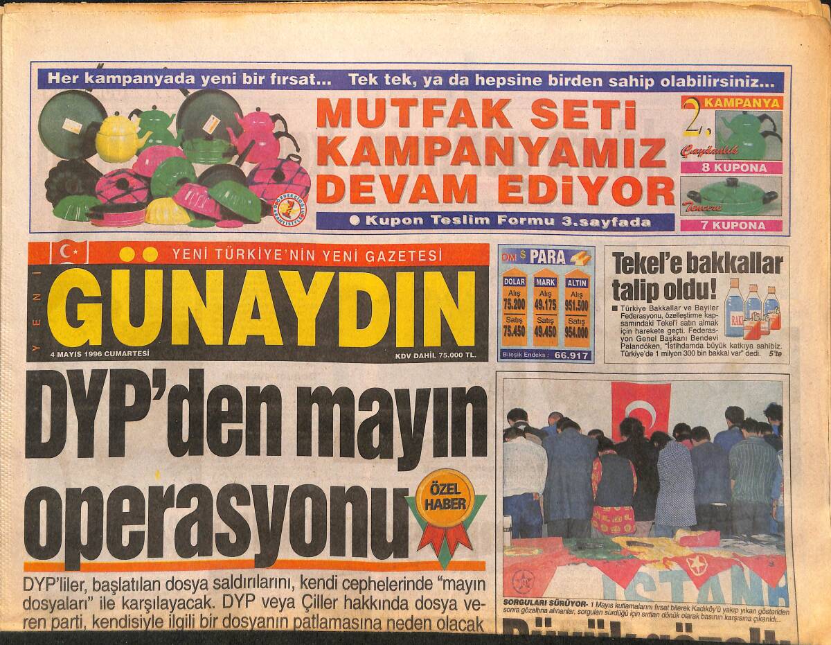 Günaydın Gazetesi 4 Mayıs 1996 - Caroline'nin Tatil Keyfi - Kasımpaşa'lı Güllü GZ147574 - 1