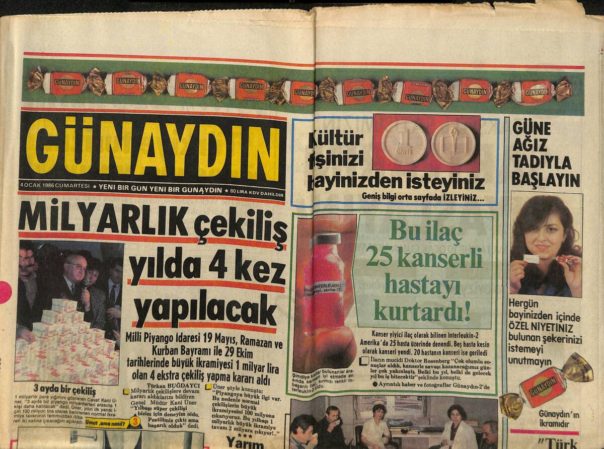 Günaydın Gazetesi 4 Ocak 1986 - Rocky'den Dayak Yiyen Köşeyi Çabuk Dönüyor - Sibel Egemen Hanım Hanımcık Şarkıcı Oldu GZ152071 - 1