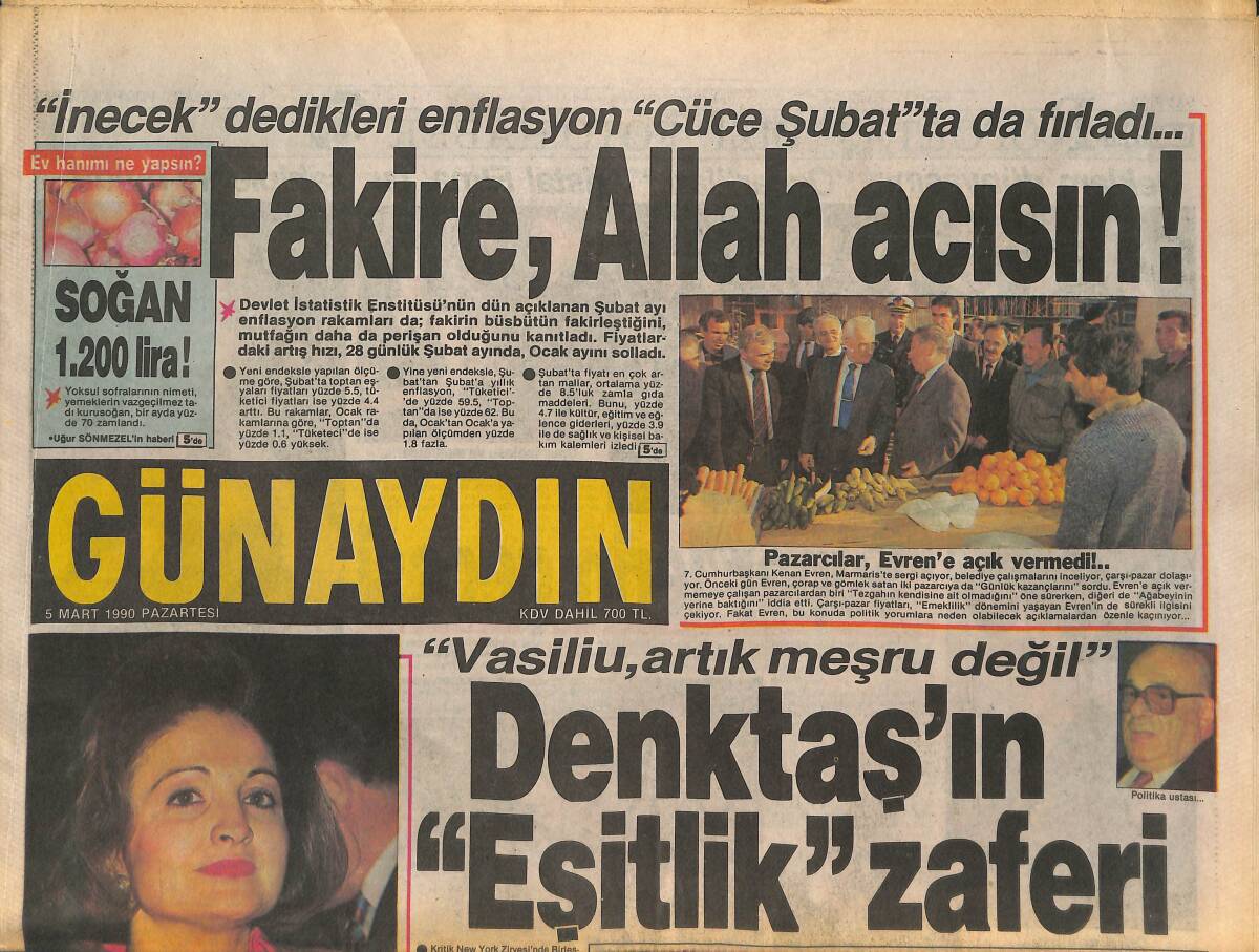 Günaydın Gazetesi 5 Mart 1990 - Bülent Ersoy 