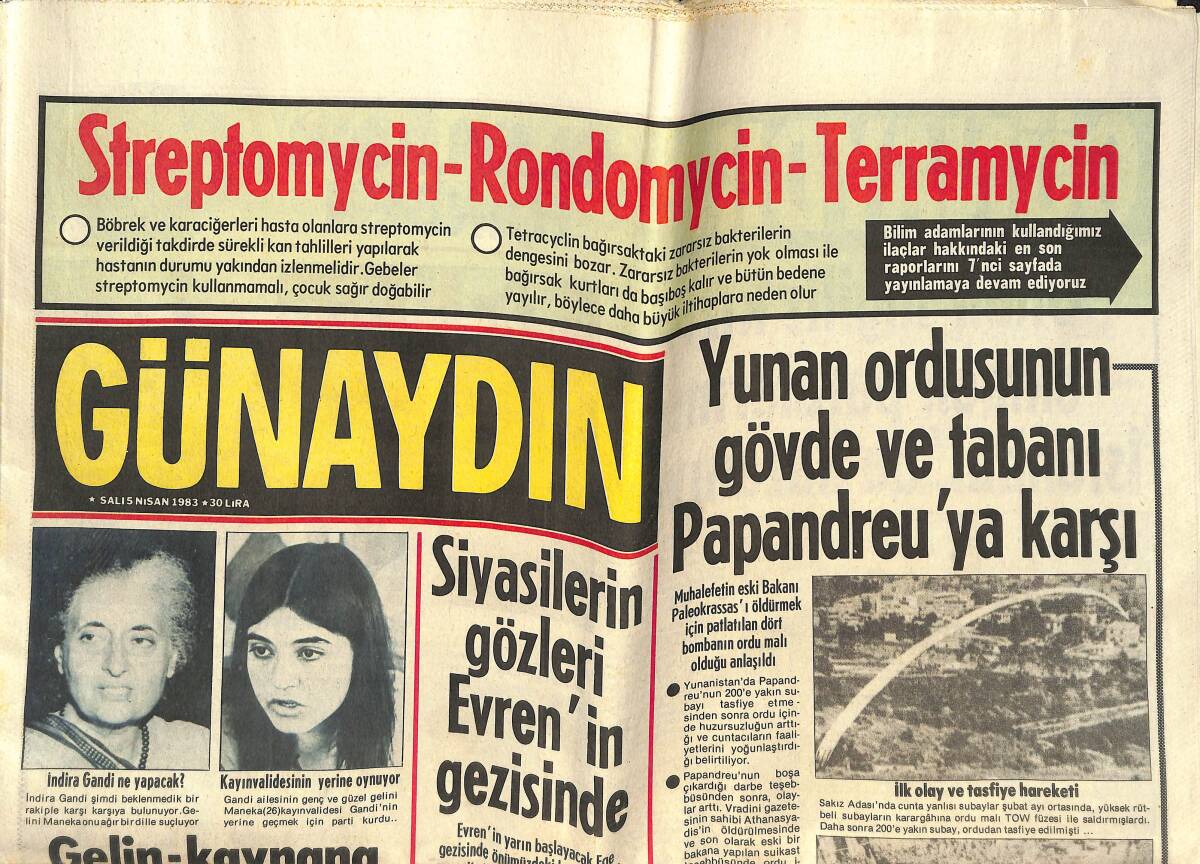 Günaydın Gazetesi 5 Nisan 1983 - Siyasiler'in Gözleri Evren'in Gezisinde - Yunan Ordusunun Gövde Ve Tabanı Papandreu'ya Karşı GZ142483 - 1