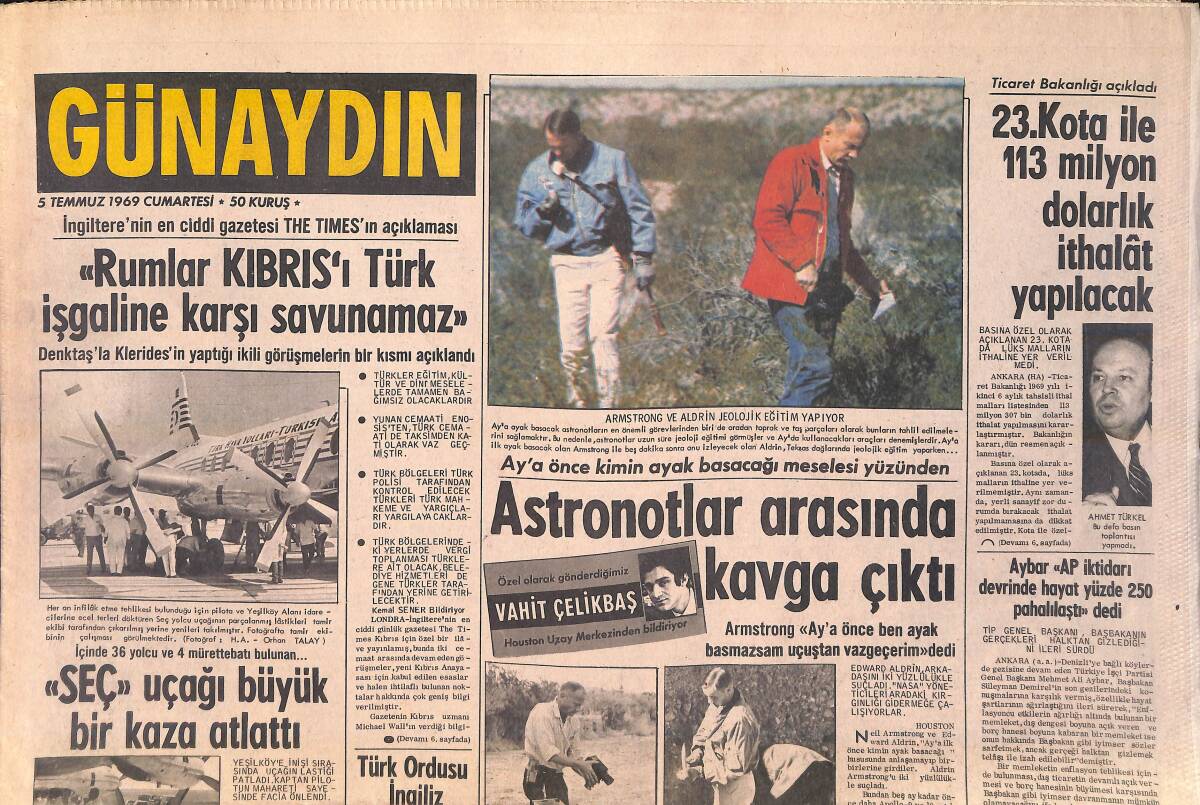 Günaydın Gazetesi 5 Temmuz 1969 - Boğaz Köprüsünün İnşaatına Kasım Ayında Başlanacak - Astronotlar Aya İlk Kimin Ayak Basacağı Hakkında Kavga Çıkarttı GZ156852 - 1