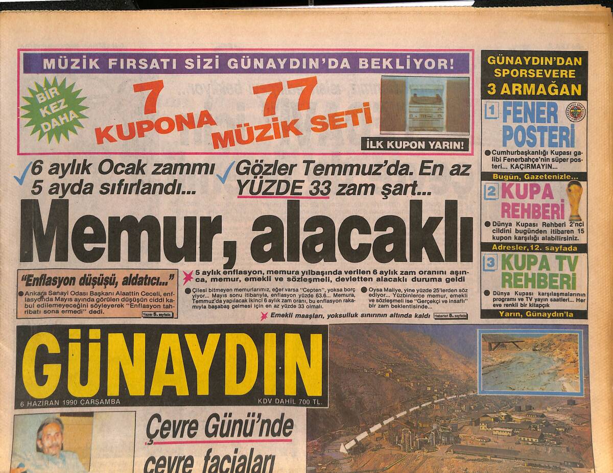 Günaydın Gazetesi 6 Haziran 1990 - Zerrin Özer'e Neşter - Semra Özal'ın Gözüyle Kadın GZ134642 - 1