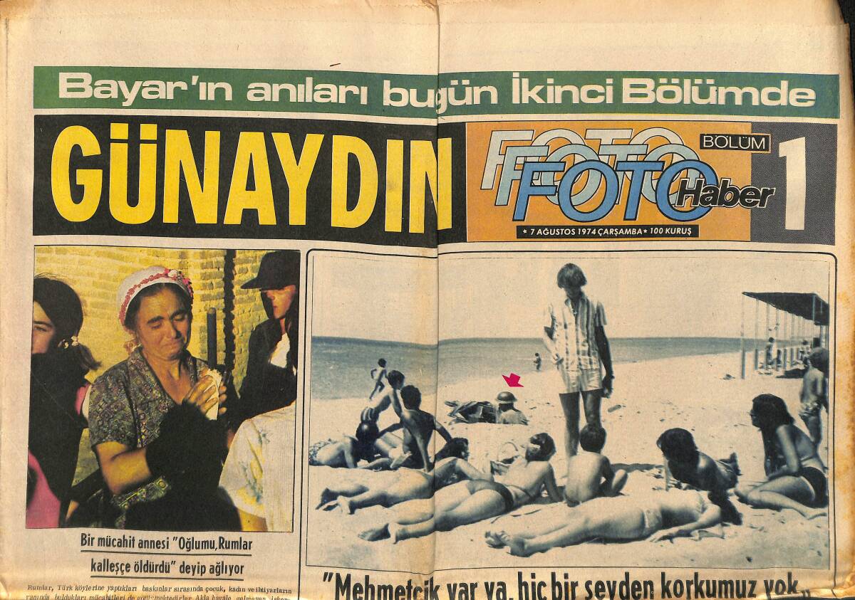 Günaydın Gazetesi 7 Ağustos 1974 - Fenerbahçe'de Antrenörler Didi Anlaşamıyor - Rumların Kurşunladıkları Türk Kadınları GZ152043 - 1