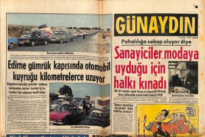 Günaydın Gazetesi 7 Eylül 1973 - Edirne Gümrük Kapısında Otomobil Kuyruğu Kilometrelerce Uzuyor GZ81717 - 1