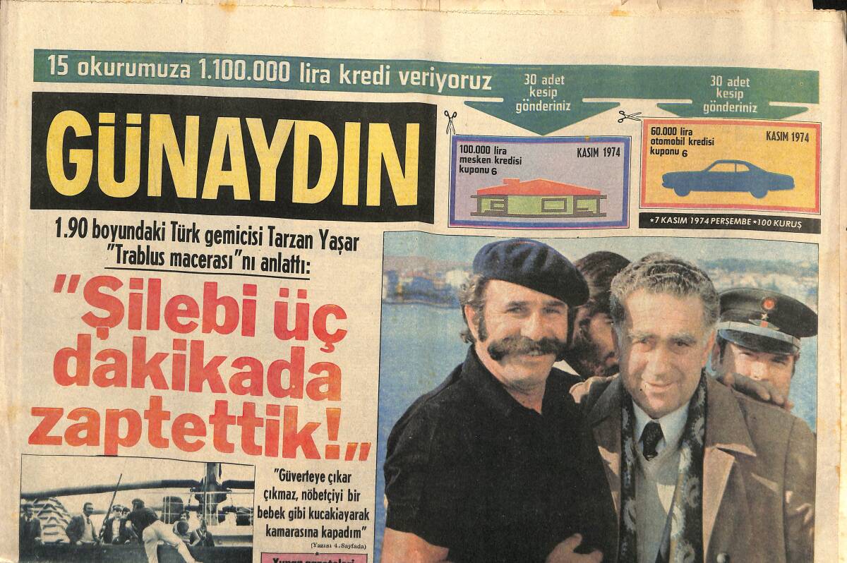Günaydın Gazetesi 7 Kasım 1974 - 1.90 Boyundaki Türk Gemicisi Tarzan Yaşar ''Trablus Macerası''nı Anlattı GZ160316 - 1