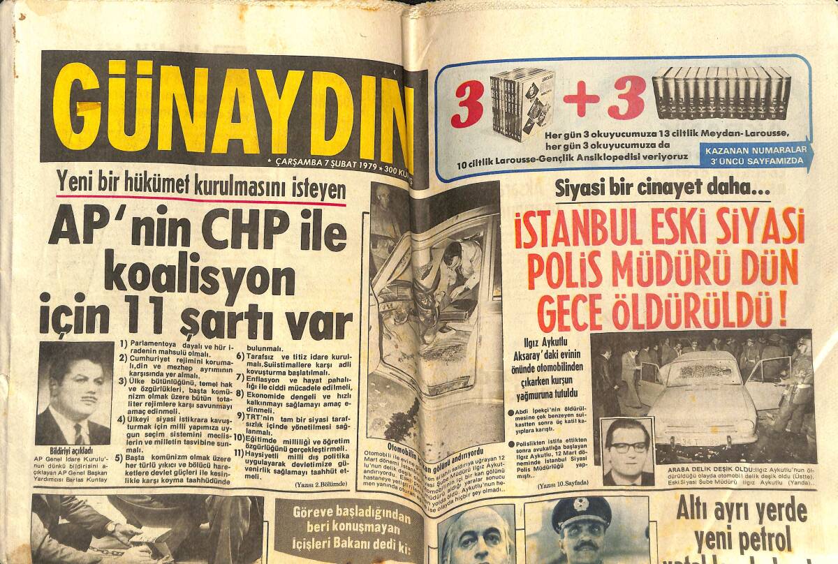 Günaydın Gazetesi 7 Şubat 1979 - AP'Nin CHP İle Koalisyon İçin 11 Şartı Var - San Remo'dan Skandal! GZ142470 - 1