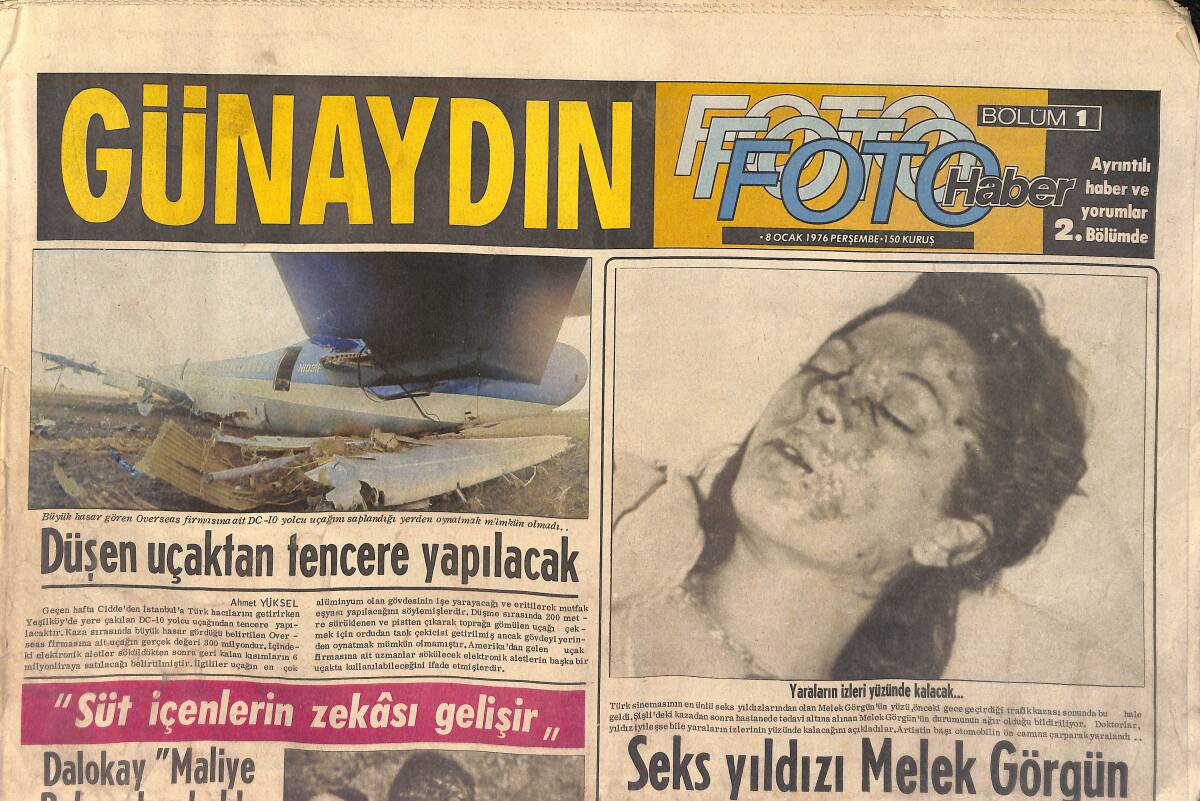 Günaydın Gazetesi 8 Ocak 1976 - Melek Görgün Sevgilisinin Otomobilinde Yaralandı - 76 Kış Güzeli GZ156552 - 1