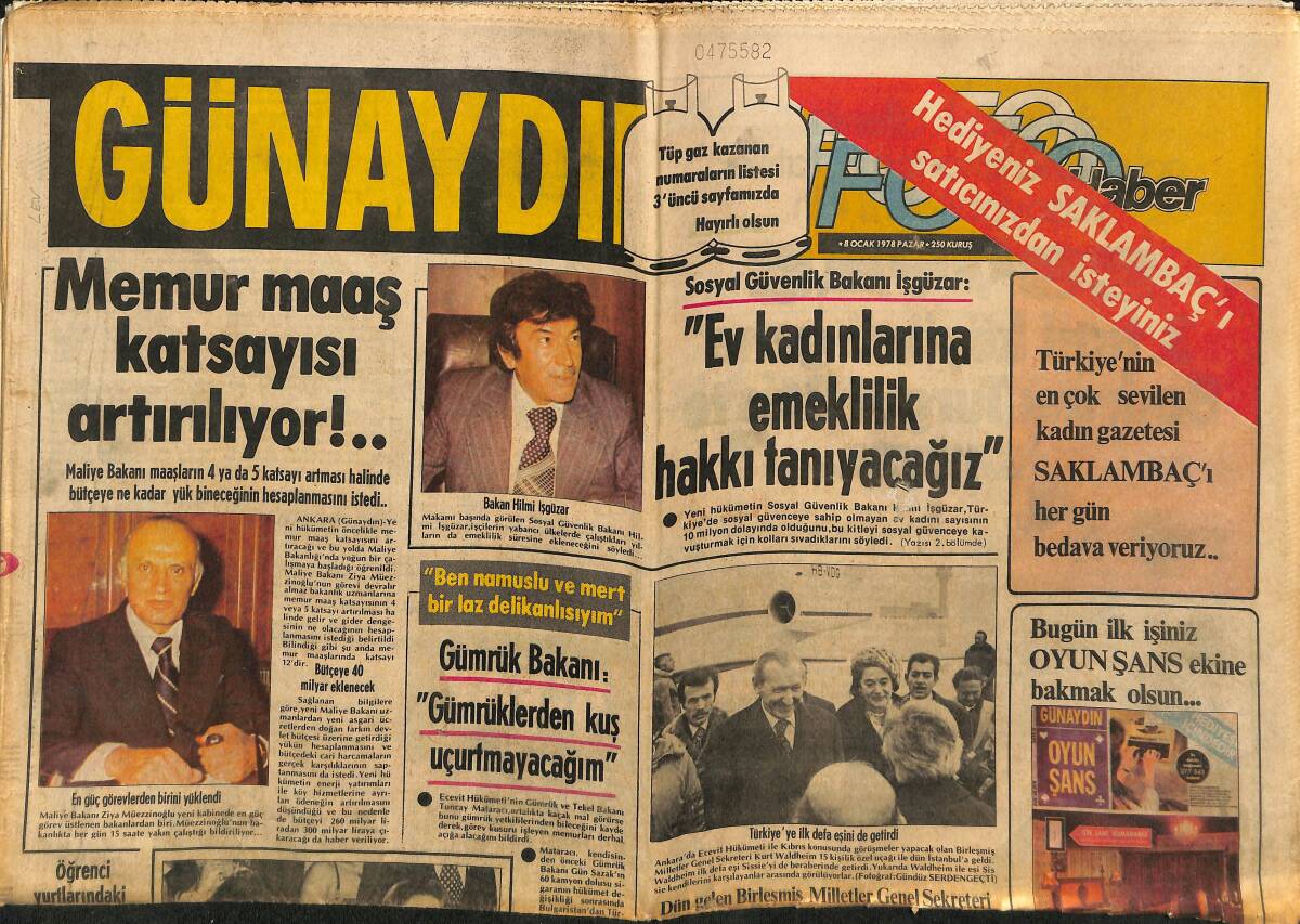 Günaydın Gazetesi 8 Ocak 1978 - Gönül Yazar Nikahtan 1 Gün Sonra Gelinlik Giydi - Uğur Dündar'ın Parolası Kendini Yenilemek GZ152079 - 1