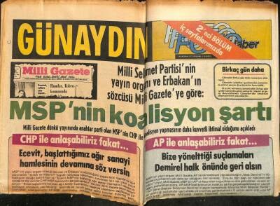 Günaydın Gazetesi 9 Haziran 1977 - MSPnin Koalisyon Şartı GZ58283 - 1