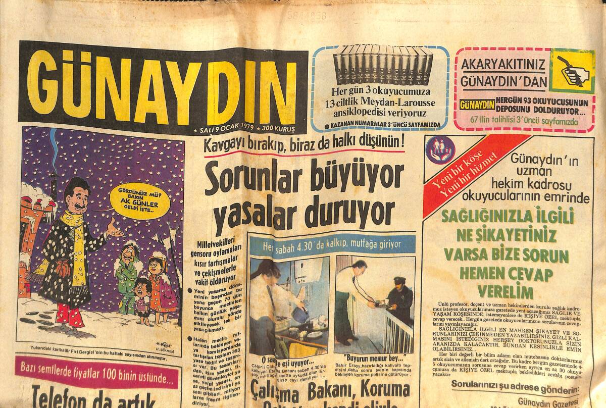 Günaydın Gazetesi 9 Ocak 1979 - Sorunlar Büyüyor, Yasa Küçülüyor, Halkı Düşünen Yok - Rusya İle Çin Karşı Karşıya - Bedia Akartürk GZ133285 - 1