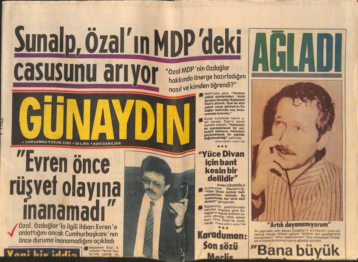 Günaydın Gazetesi 9 Ocak 1985 - Beyaz Saray'ı Nancy Yönetiyor! - Rauf Denktaş: İstifa Edebilirim! - Sunalp, Özal'ın MDP'DEKİ Casusunu Arıyor! GZ146475 - 1