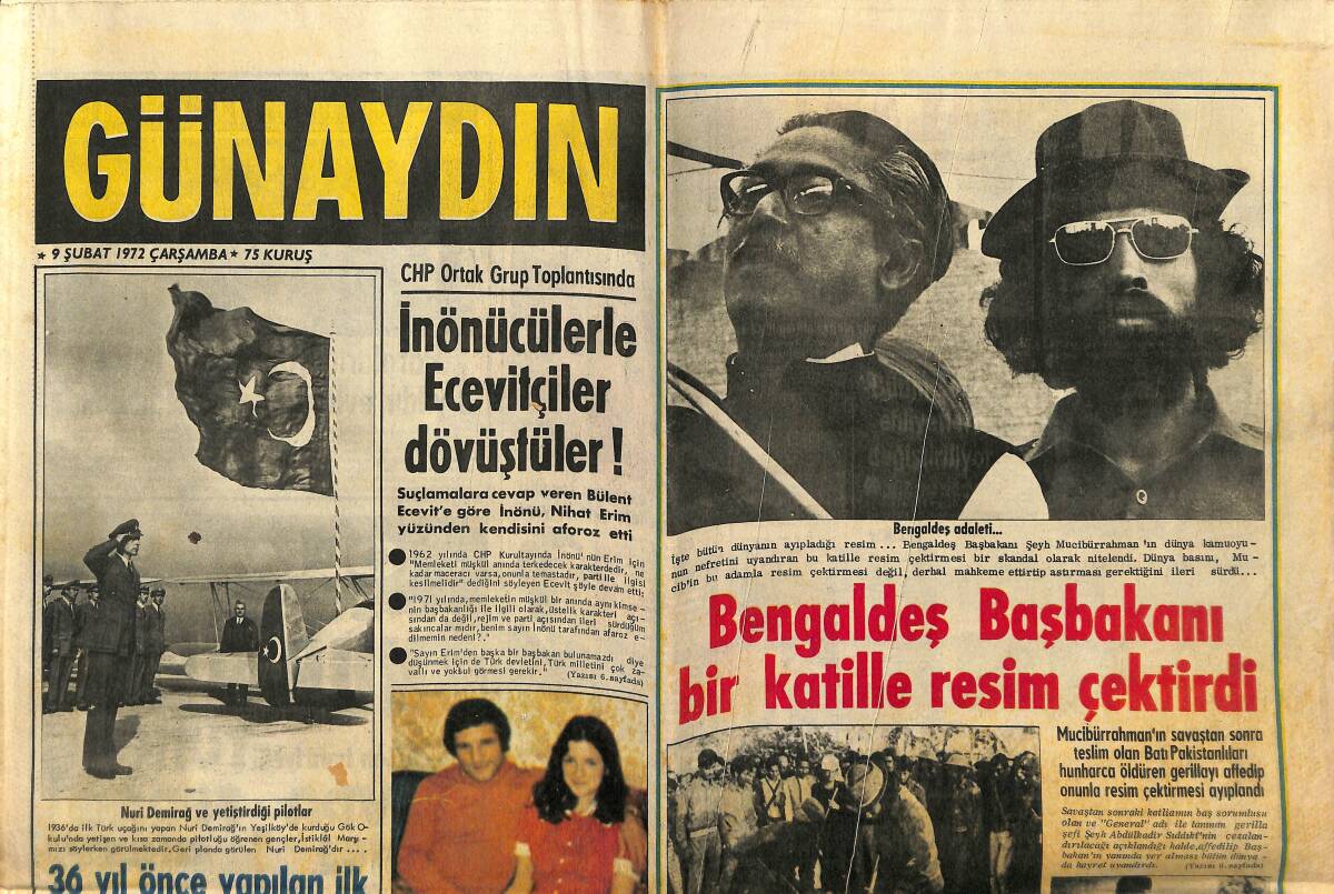 Günaydın Gazetesi 9 Şubat 1972 - Bengaldeş Başkanı Bir Katille Resim Çektirdi - Türk Kızı Figen İngiltere'de Mankenlik Yapacak GZ152098 - 1