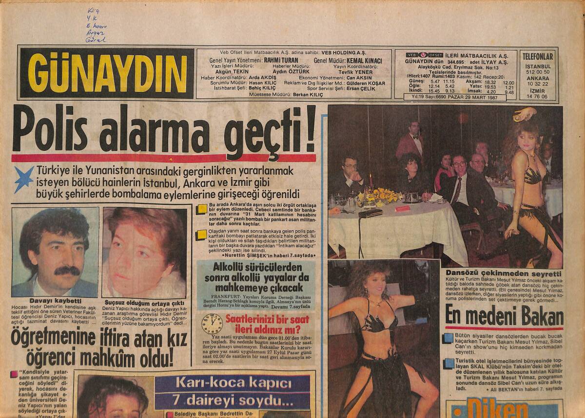 Günaydın Gazetesi Gazetesi 29 Mart 1987 - Sibel Can Büyüledi - Galatasaray Samsunspor'u Ezdi GZ153775 - 1