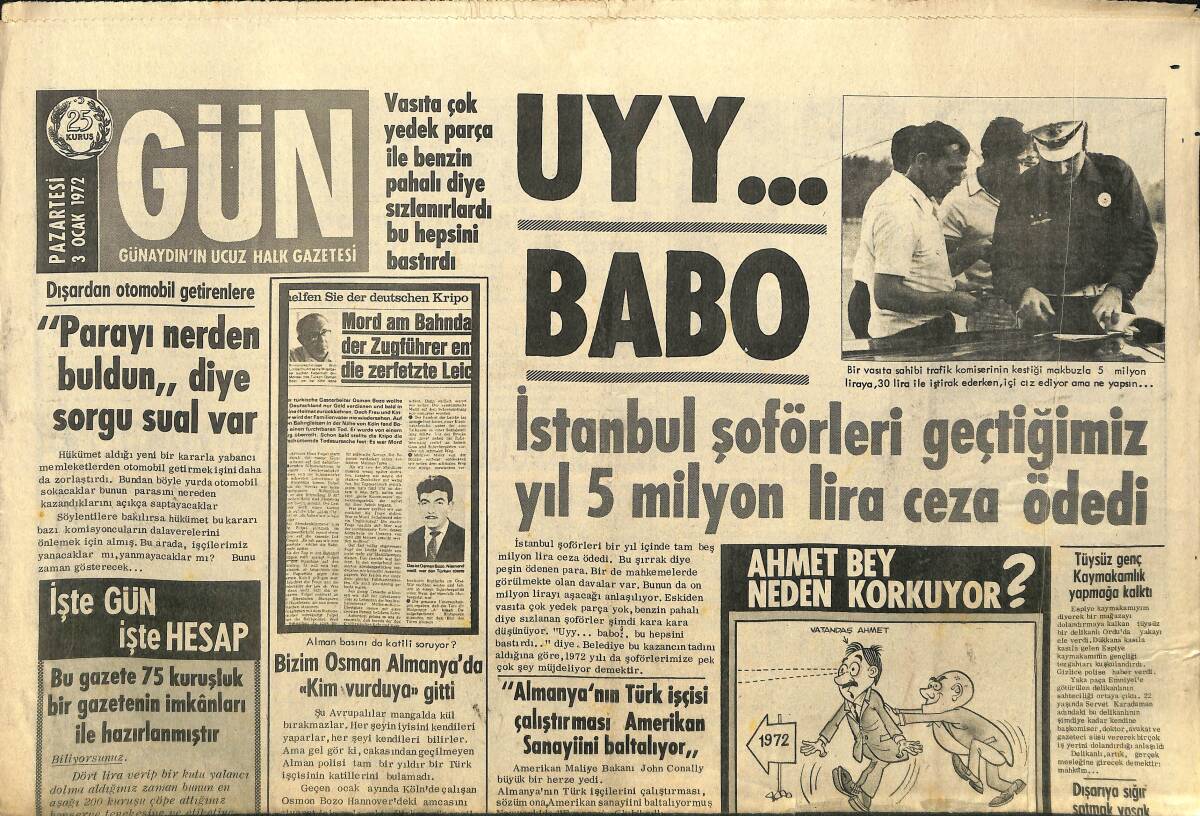 Günaydın Gazetesi Gün Eki 3 Ocak 1972 - Nixon Banyoda Öksürse Dünya Hemen Duyuyor GZ158045 - 1