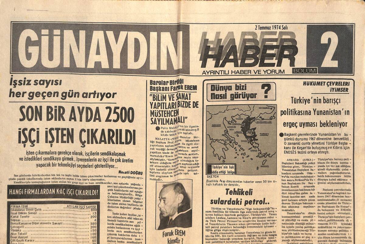 Günaydın Gazetesi Haber Eki 2 Temmuz 1974 - Milliyetçi Cephe Tartışmaları Kopma Noktasına Geldi - Bülent Ecevit'in Umudu! GZ146502 - 1