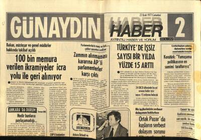 Günaydın Gazetesi Haber Eki 22 Ocak 1977 - Türkiyede İşsiz Sayısı Bir Yılda Yüzde 15 Arttı GZ87339 - 1