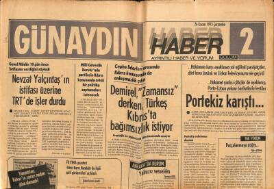 Günaydın Gazetesi Haber Eki 26 Kasım 1975 - Nevzat Yalçıntaşın İstifası Üzerine TRTde İşler Durdu GZ90198 - 1