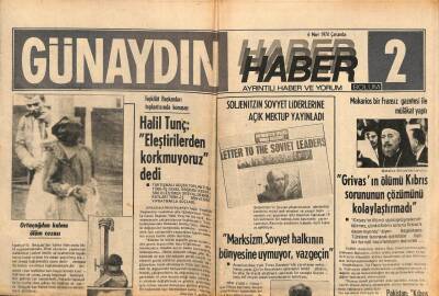 Günaydın Gazetesi Haber Eki 6 Mart 1974 - Grivasın Ölümü Kıbrıs Sorununun Çözümünü Kolaylaştırmadı GZ90207 - 1